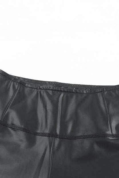 Woman wearing Black Faux Leather High Waist Leggings in a trendy urban setting