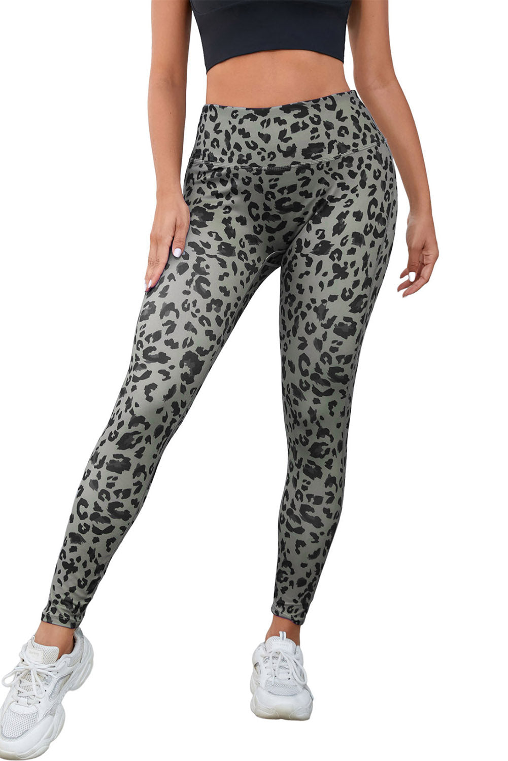 Woman wearing Classic Leopard Print Active Leggings in an urban setting