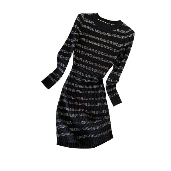 Striped slim fit round neck dress