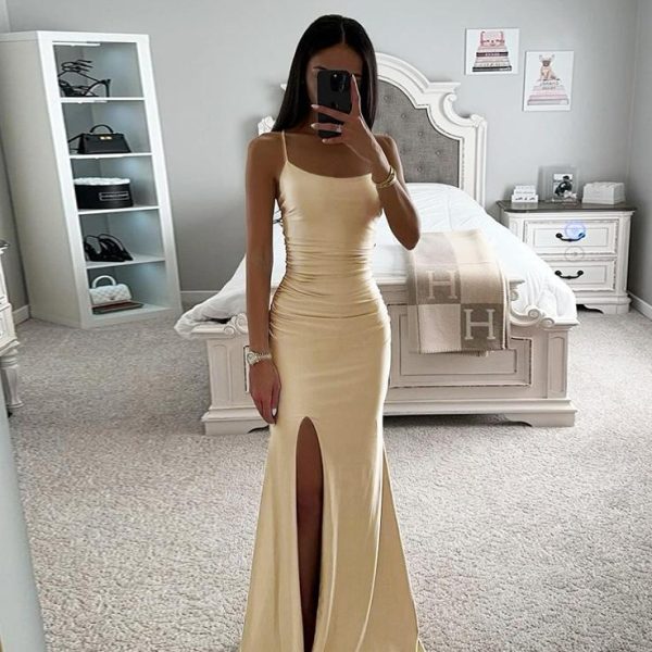 Strap sexy slit fishtail dress alternate