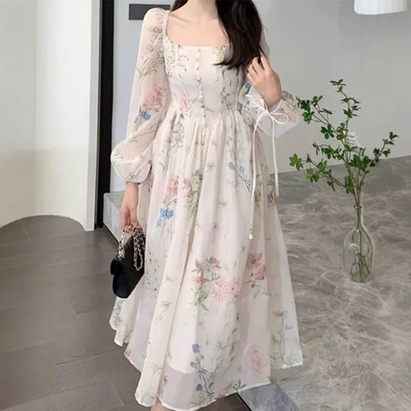 Patchwork Dress Long Elegant Chic Dress Youthful Women’s White