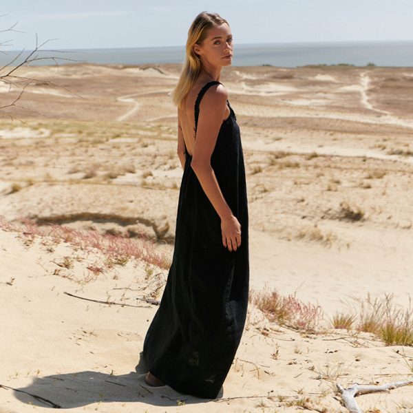 Linen Strap Tassel Long Dress Pure Color Loose Long Dress Holiday Sexy Style Dress alternate
