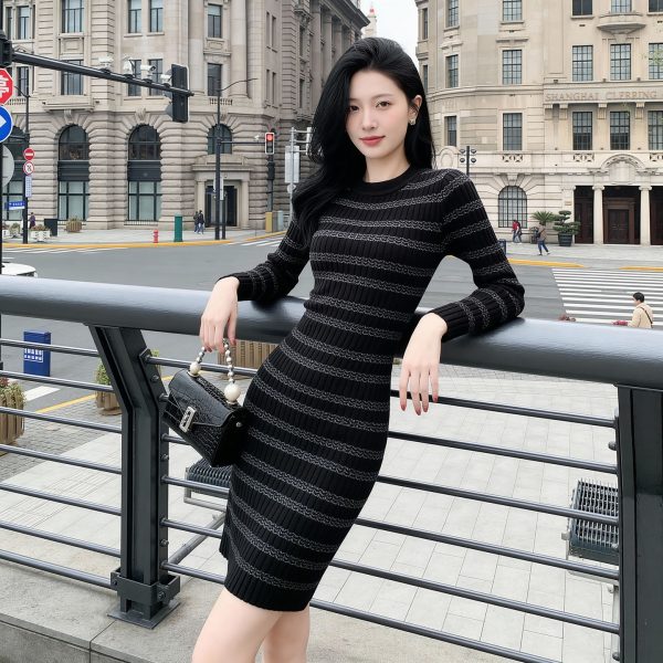 Striped slim fit round neck dress alternate