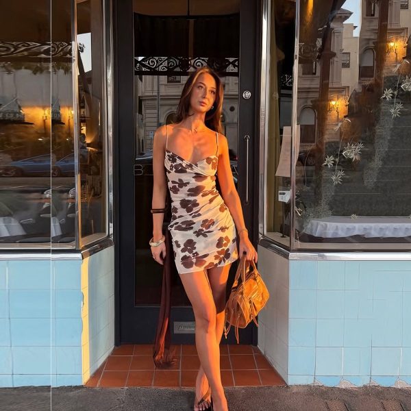 Slim fit printed contrasting suspender dress alternate