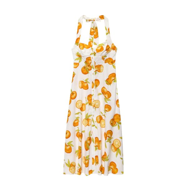 Neck tied mid length printed dress