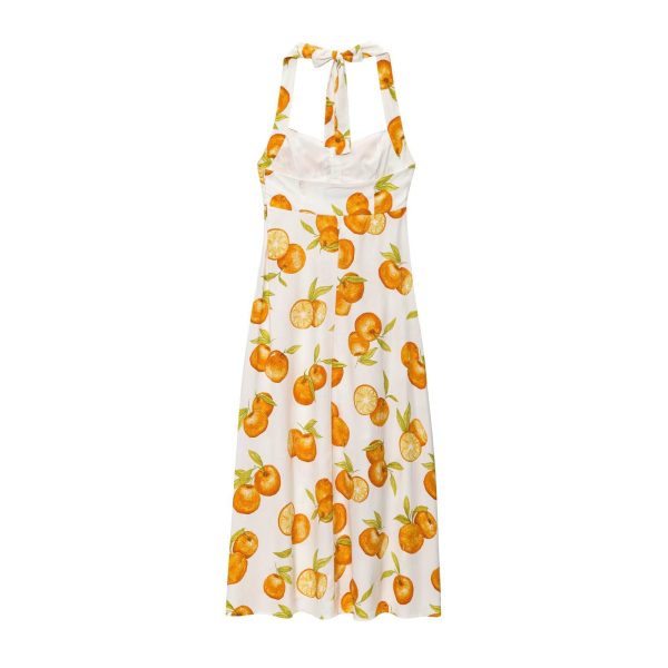 Neck tied mid length printed dress alternate