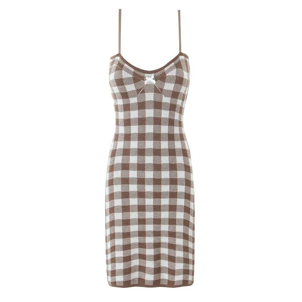 Brown plaid camisole dress