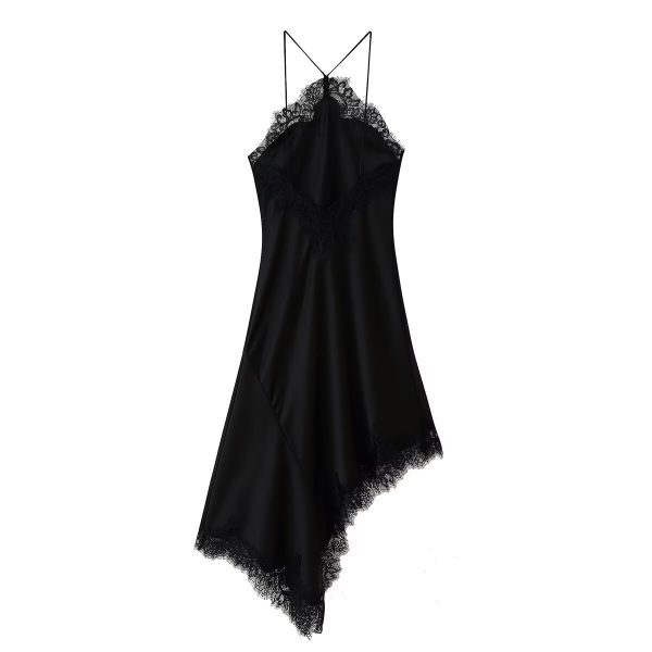 Splicing lace satin texture suspender dress alternate