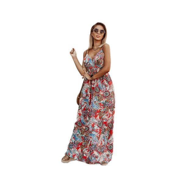 V-neck camisole printed long dress