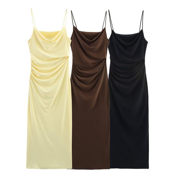 Wrinkled decorative camisole wrapped hip dress
