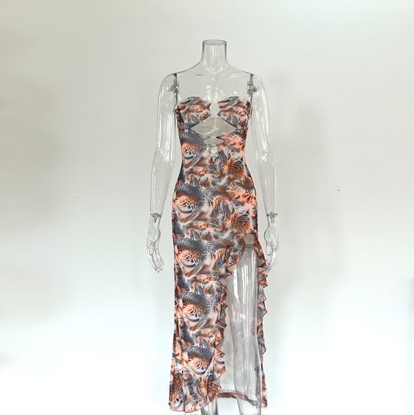 Slit Bodycon Dress with Waistband and Halter Neckline