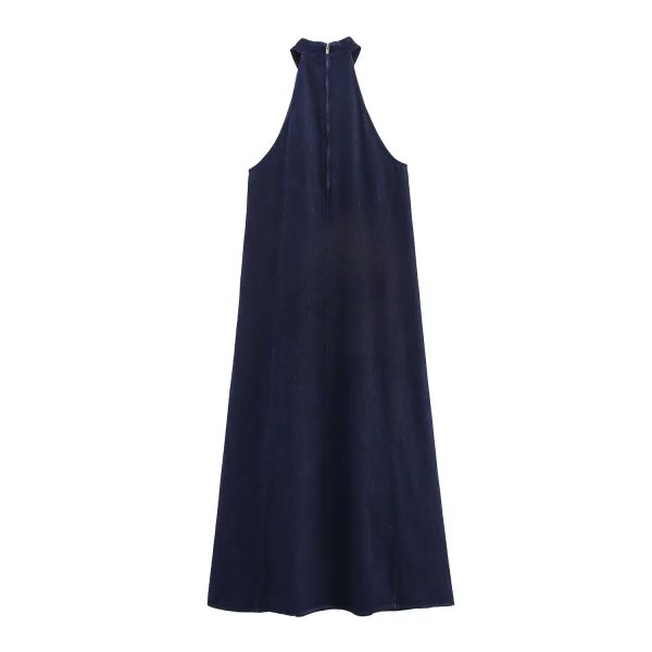 Hanging neck denim dress alternate