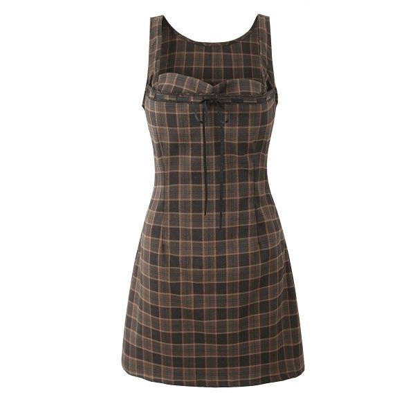 Checkered printed vest dress