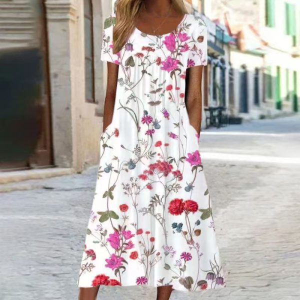 Short Sleeve Printed Dress Bohemian Long Dress alternate